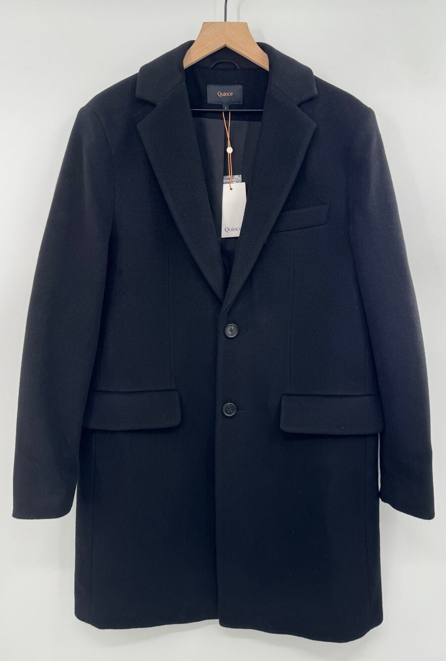 Quince Men's Black Wool Cashmere Overcoat Long Coat Winter L NWT